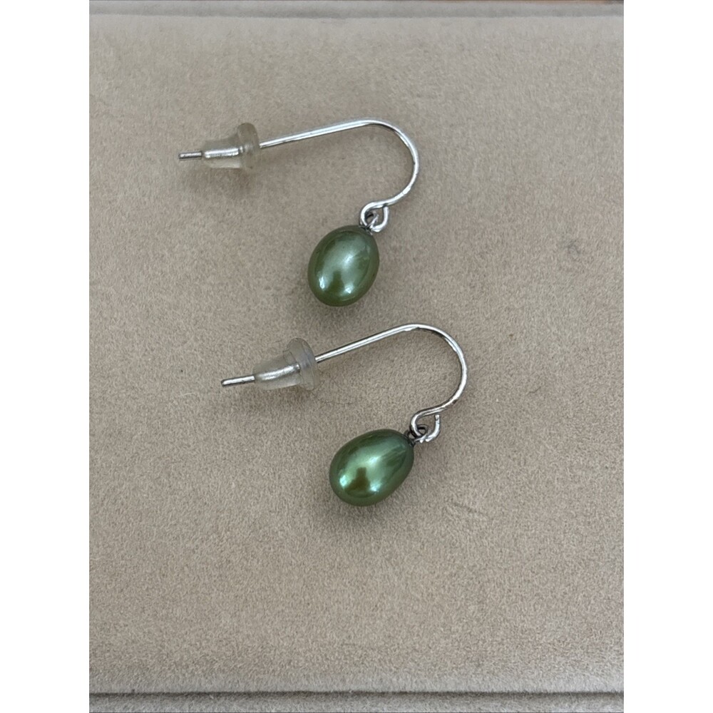 Honora Sterling 8mm Pearl Hook Dangle Earrings  Green Irridescent